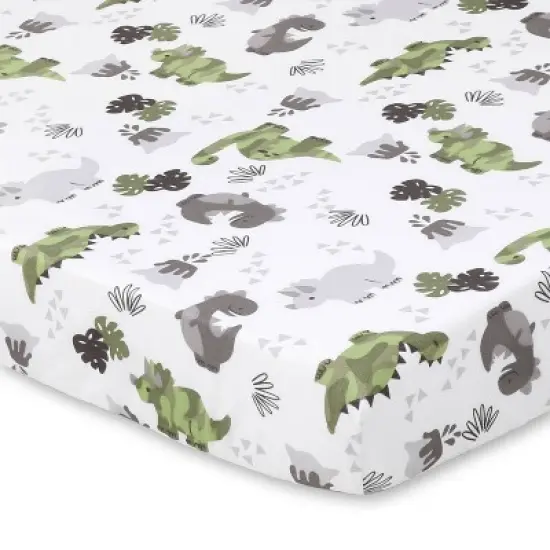 The Peanutshell Fitted Playard Sheets - Camo Dinosaur and Geometric Print - 2pk image {2}