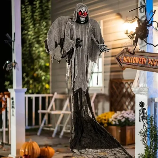 Costway 12.1 Ft Hanging Halloween Decoration Skeleton Ghost with Flickering Red Eyes image {3}