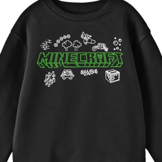 Minecraft Doodle Logo Crew Neck Long Sleeve Black Youth Sweatshirt image {1}