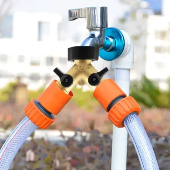 Syemin Landscape Equipment Parts and Accessories 2PCS, Two Way Valves, Garden Hose Diverter Y-Connectors for Garden, Lawn, Gold, 3.35"*3.35"*2.76" image {4}