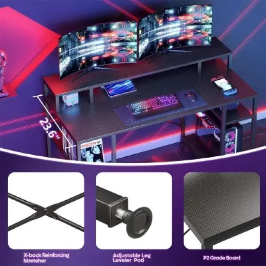 Bestier 55'' Computer Desks with Reversible Bookshelf, Standing Writing Desk for Home Office/Studying/Gaming image {4}