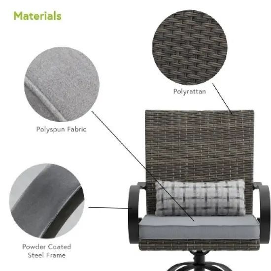 Greemotion 3pc Arosa Outdoor Counter Height Patio Firepit Sets with Swivel Chairs Gray: Ceramic Tile Top, UV & Rust-Resistant image {5}