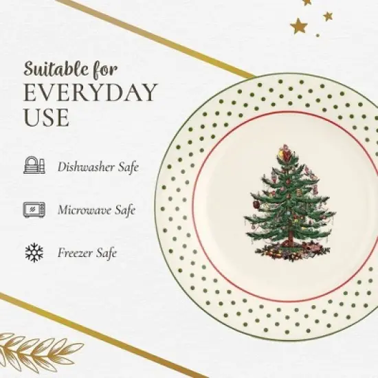Portmeirion Christmas Tree Polka Dot Dessert Plate (Set of 4) - Festive 8" Stoneware Plates - Microwave, Dishwasher, Freezer Safe Party Dishes image {5}