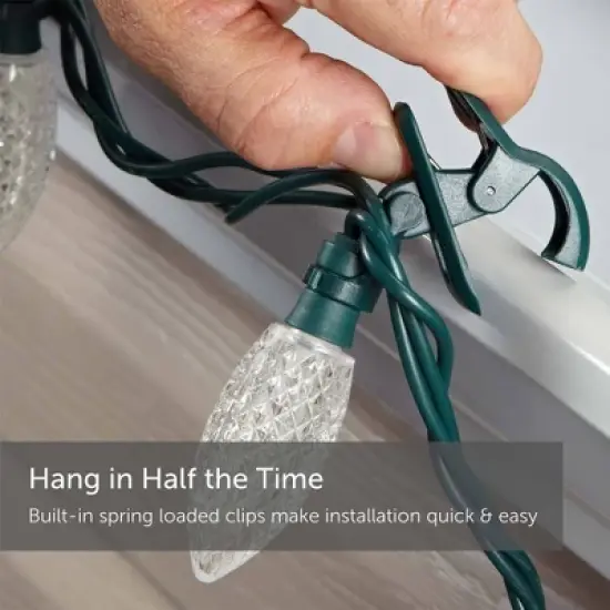 NOMA Quick Clip Durable Diamond Cut C9 LED 66' Holiday Outdoor Christmas Lights with 180 Degree Rotation and 100 Warm White Bulbs, Green (4 Pack) image {5}