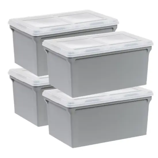 IRIS 22''x13''x10'' 4pc Split Lid Plastic Storage Bins File Boxes Gray image {10}