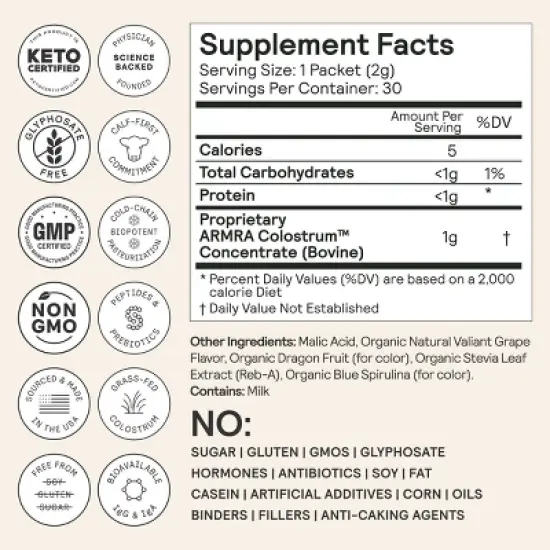 ARMRA Colostrum Powder Travel Packs - Valiant Grape - 0.06oz/30ct image {2}