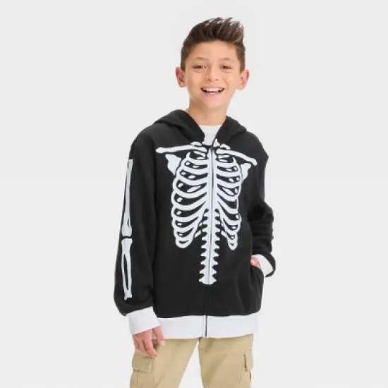 Boys' Skeleton Halloween Zip-Up Sweatshirt - Black image {3}