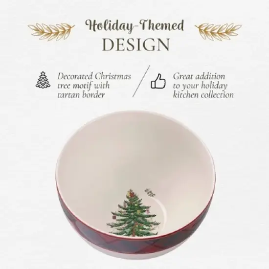 Spode Christmas Tree 6-Inch Rice Bowl, Set of 4 - Round Ceramic Bowls for Soup, Stews, Frozen Meals, and Sticky Rice - Dishwasher, Microwave Safe image {2}