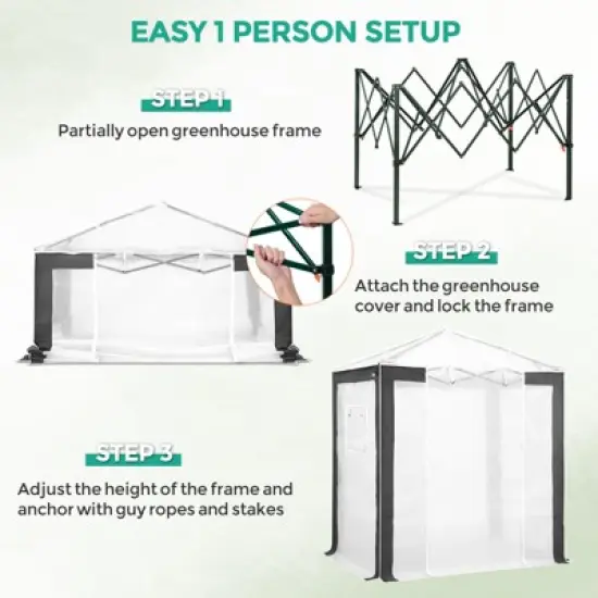 EAGLE PEAK 8x8 Portable Walk in Greenhouse , Heavy Duty Pop Up Green House, Front Roll Up Zipper Entry Door and Mesh Windows image {6}