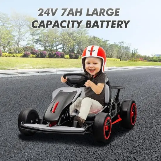 Go Kart, Electric Drift Kart Car with Adjustable Seat, 24V 7Ah Outdoor Ride On Toy, 8.1 MPH, LED Lights, Toy Race Car for Kids 6-12 Years Old image {6}