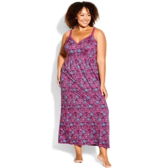 Women's Plus Size Lace Trim Maxi Sleep Dress - purple | AVENUE image {4}