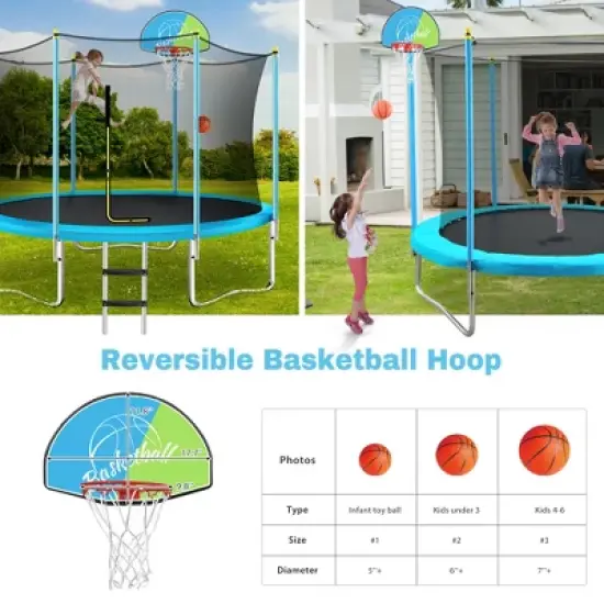 8 FT/ 10 FT Trampoline for Kids with Safety Enclosure Net, Basketball Hoop and Ladder-ModernLuxe image {4}