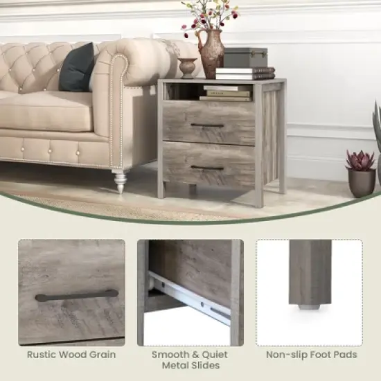 Tangkula 2 PCS Nightstand w/ 2 Drawers Farmhouse Bed Side Table w/ Open Storage Shelf image {6}