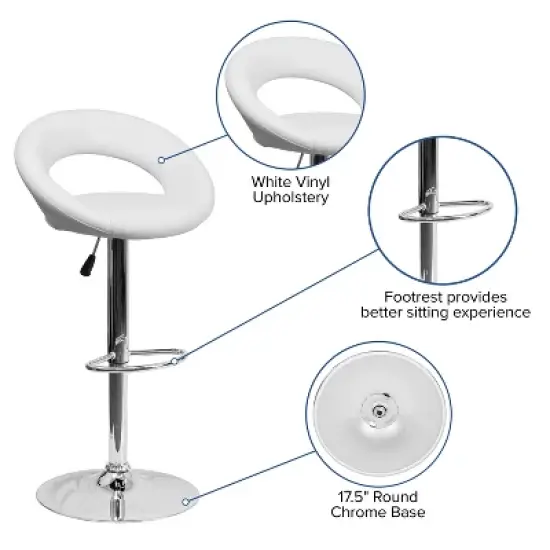 Flash Furniture Contemporary Vinyl Rounded Orbit-Style Back Adjustable Height Barstool with Chrome Base image {9}