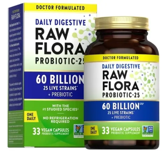 Raw Flora Probiotic with Prebiotics | 60 Billion CFU | 33 Vegan Capsules | by Nature's Truth image {9}