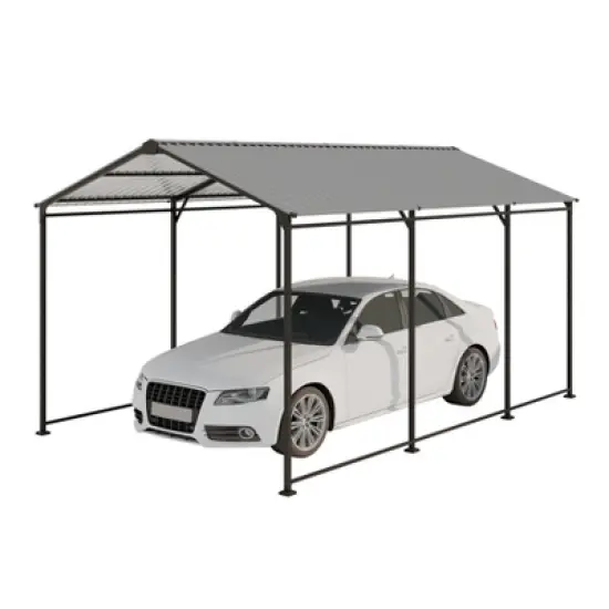 Gulches 10x15ft Heavy Duty Metal Carport with Galvanized Steel Roof and Frame, Outdoor Storage Canopy for Cars, Boats, and Trucks - Gray image {3}