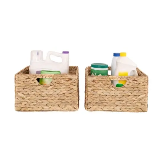 Seville Classics 2 pk 13.25" Natural Water Hyacinth Handwoven Storage Baskets image {5}