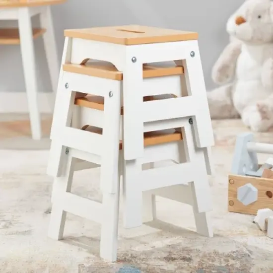 Melissa & Doug Wooden Stools - Set of 4 - White/Natural image {2}