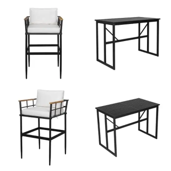 5-Piece Outdoor Dining Set, High Seat Dining Armrest Chair with Iron Table, Dining Chairs with Iron Frame and Foam Cushions-Coolbibila image {5}