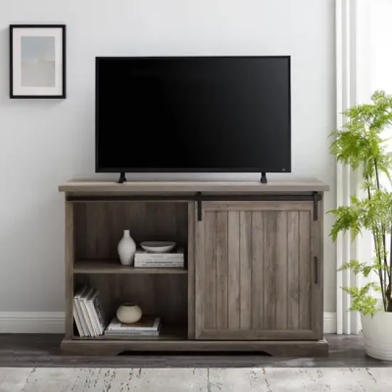 Orson Farmhouse Sliding Grooved Door Sideboard with 3 Drawers Gray Wash - Saracina Home image {4}