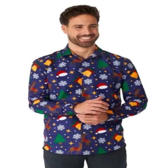 Suitmeister Men's Christmas Shirt - Christmas Icons Blue image {3}