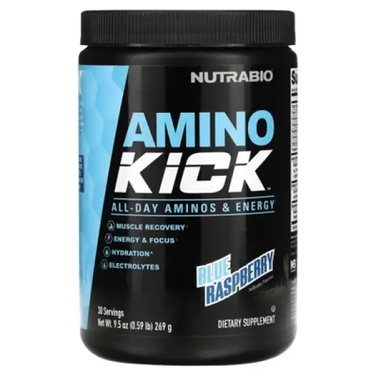 NutraBio Amino Kick, Blue Raspberry, 0.59 lb (269 g) image {4}