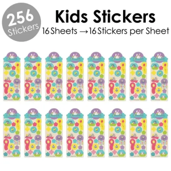 Big Dot of Happiness Hippity Hoppity - Easter Bunny Party Favor Kids Stickers - 16 Sheets - 256 Stickers image {1}