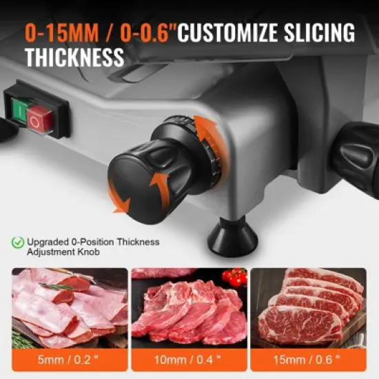 VEVOR Meat Slicer, 340W Electric Deli Food Slicer with 10" SUS420 Stainless Steel Blade and Built-in Sharpening Stone, 0-0.6 inch Adjustable Thickness image {3}