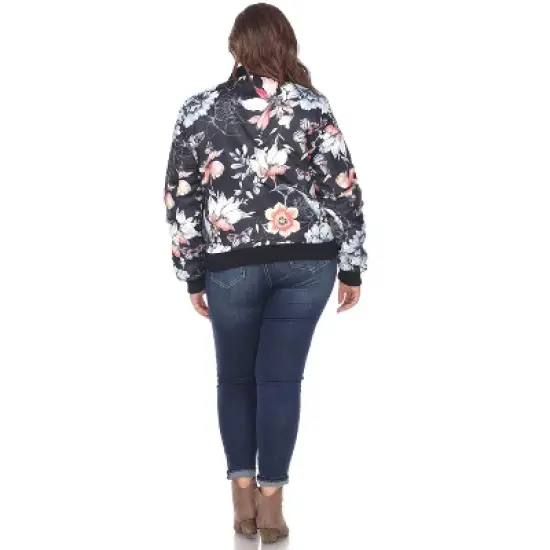 Women's Plus Size Floral Bomber Jacket - White Mark image {2}