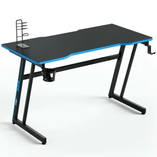 Costway 47.5'' Gaming Desk Z-Shaped Computer Office Table w/Gaming Handle Rack Red/Blue image {8}