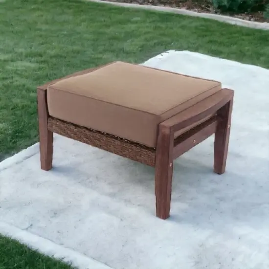 Courtyard Casual Bridgeport II ottoman Stained Eucalyptus Wood KD  Sunbrella Fabric image {1}