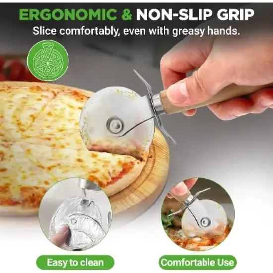 NutriChef 7" Stainless Steel Pizza Cutter Wheel with Finger Guard and Non-Slip Handle NCPI2222 image {5}