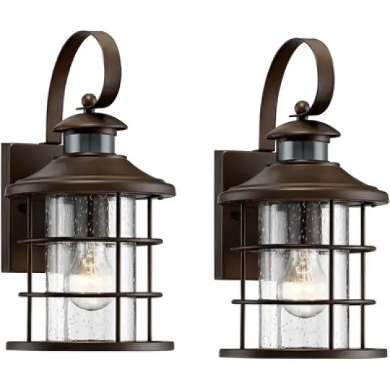 John Timberland Hogan 14" High Bronze Motion Sensor Outdoor Wall Light Set of 2 image {9}