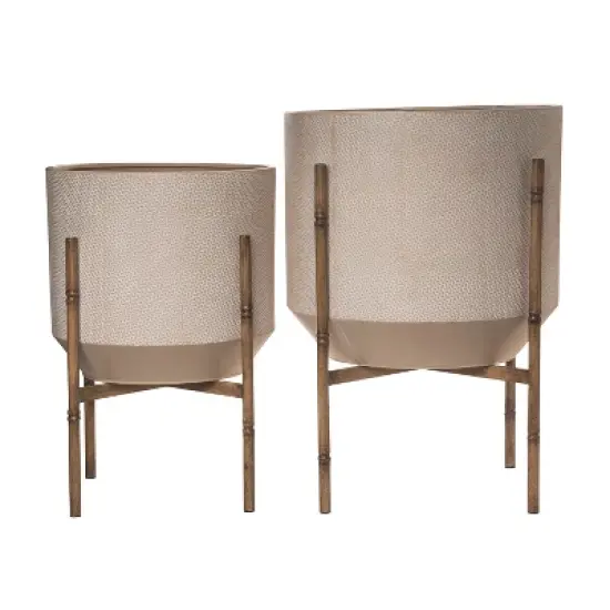 Transpac Metal 22.05 Inch Brown Everyday Planters Set of 2 Stylish Outdoor Pots for Decoration and Gift Giving image {2}