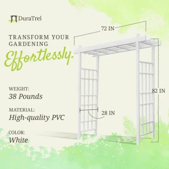 Dura-Trel Bakersfield 28 by 72 by 82 Inch Heavy Duty Weather Stabilized PVC Vinyl Outdoor Garden Arbor with Ground Anchors, White image {2}