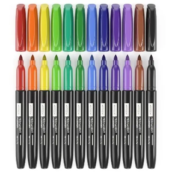 Arteza Set of 24 Permanent Markers, Rainbow, Fine & Brush Nib, 12 Assorted Colors, image {2}