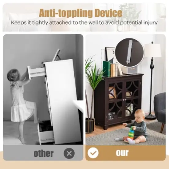 Costway Kitchen Storage Cabinet Buffet Sideboard w/ Glass Doors & Adjustable Shelf image {5}