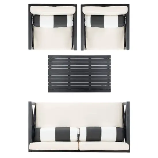 Nunzio 4pc Living Set with Accent Pillows - Black/Beige - Safavieh image {6}