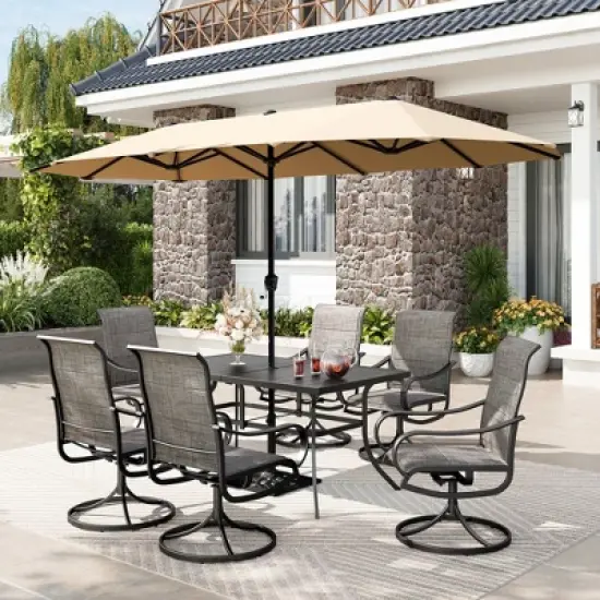 Captiva Designs 8pc Patio Dining Set with Rectangular steel table & Padded Sling Swivel Chairs & Market Umbrella image {15}