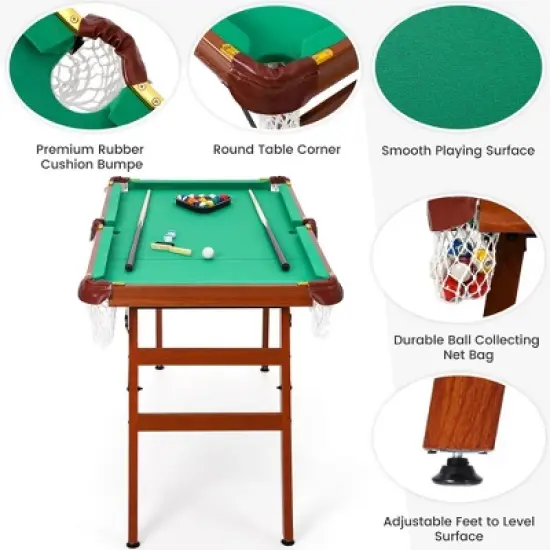 55-inch Folding Billiard - Portable Pool Table, Billiard Game Table with 2 Cue Sticks 16 Balls Triangle Chalk for Kids and Adults image {3}