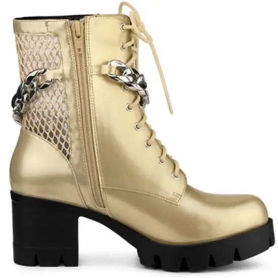 Allegra K Women's Platform Chain Chunky Heel Combat Boots image {5}