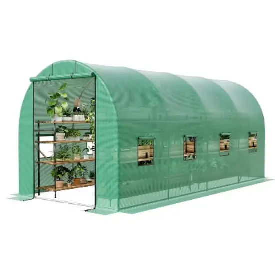 Outdoor Greenhouse -  Walk-In Tunnel with 8 Mesh Vents, Swing Door & Roll-Up Door, Reinforced Galvanized Steel Frame & Durable PE Cover image {10}