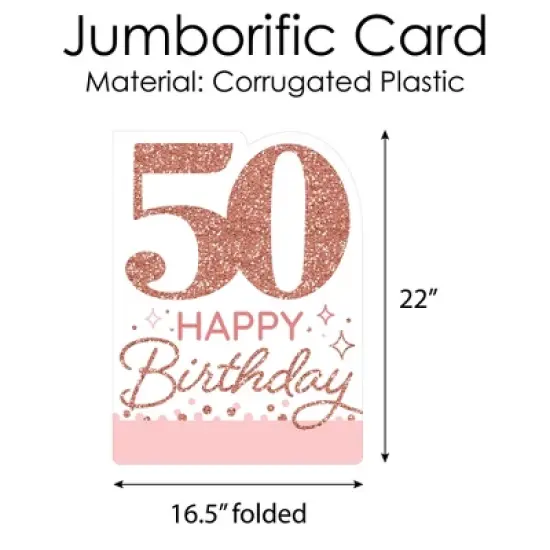 Big Dot of Happiness 50th Pink Rose Gold Birthday - Happy Birthday Giant Greeting Card - Big Shaped Jumborific Card - 16.5 x 22 inches image {3}