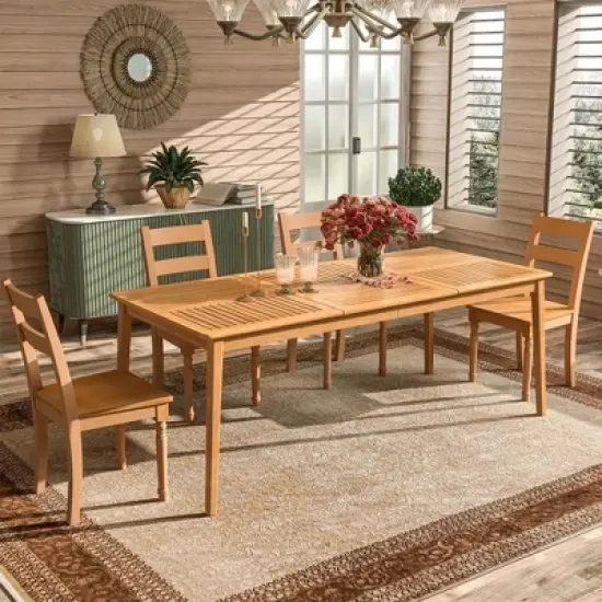 Costway 6-Person Outdoor Acacia Wood Dining Table with 1.96" Umbrella Hole Rectangular image {3}