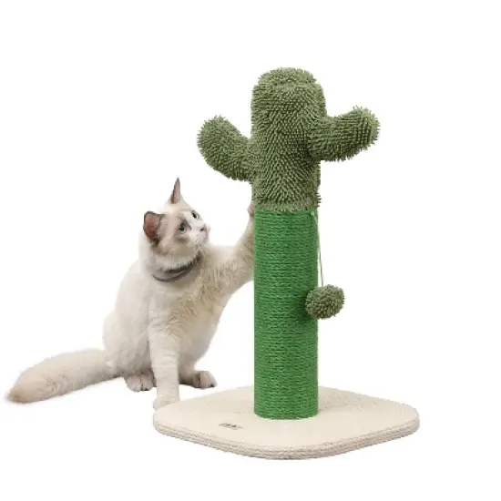 Pecos Modern Jute Cactus Cat Scratching Post with Fuzzy Toy image {9}