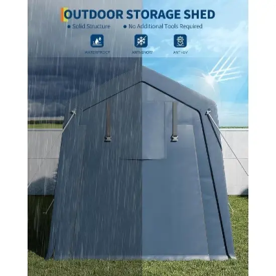 Acekool 6x6 FT Outdoor Storage Shed with Roll-Up Zipper Door, Ventilated Mesh Windows, Heavy Duty Waterproof Tarp, Ideal for Bikes & Tools image {1}
