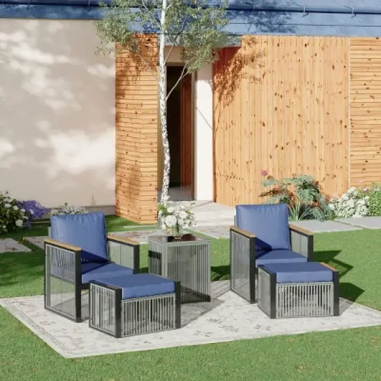 EROMMY 5 Pieces Patio Set Outdoor Furniture Sets Modern Chair Conversation Sets With Coffee Table image {3}