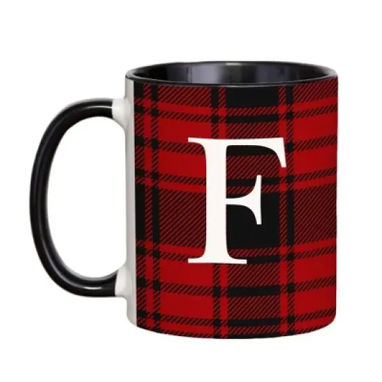 Personalization Mall Christmas Red Plaid Initial Coffee Mug image {8}