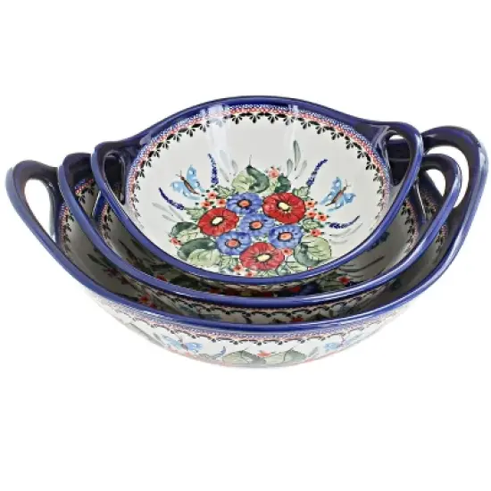 Blue Rose Polish Pottery 1347-1813-1814 Zaklady Bowl Set image {1}