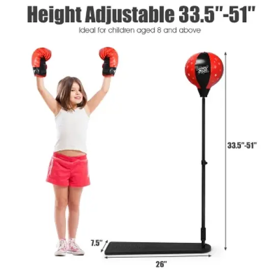 Costway Kids Punching Bag w/Adjustable Stand Boxing Gloves Boxing Set, Red image {6}